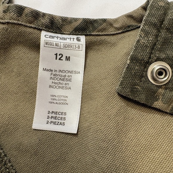 Carhartt Baby 12M Camo Bib Short Overalls CG8913 5.4oz Canvas Western Cowboy - Picture 4 of 9